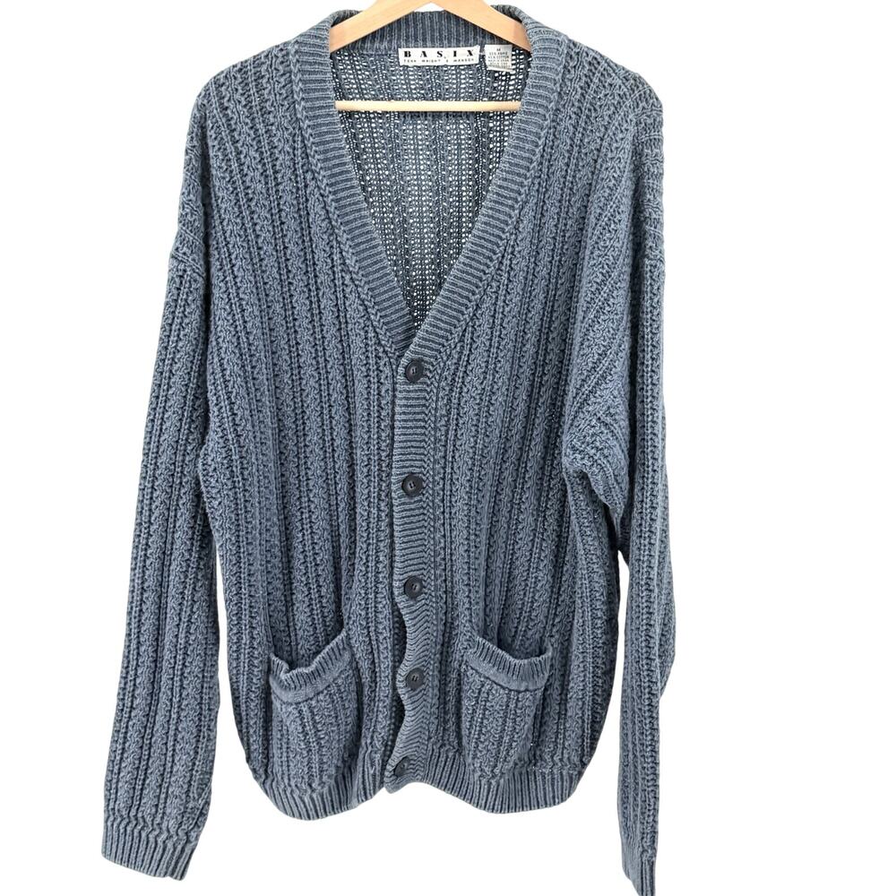 Vintage 90s Basix Fenn Wright Manson Indigo Grunge Chunky Cardigan Sweater